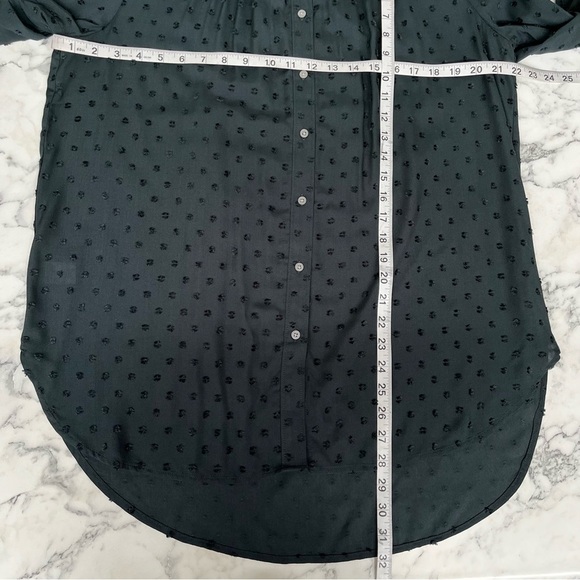 Ann Taylor LOFT Pine Needle Forest Green Ruffle Collar Shirt Swiss Dot Medium - Picture 5 of 8